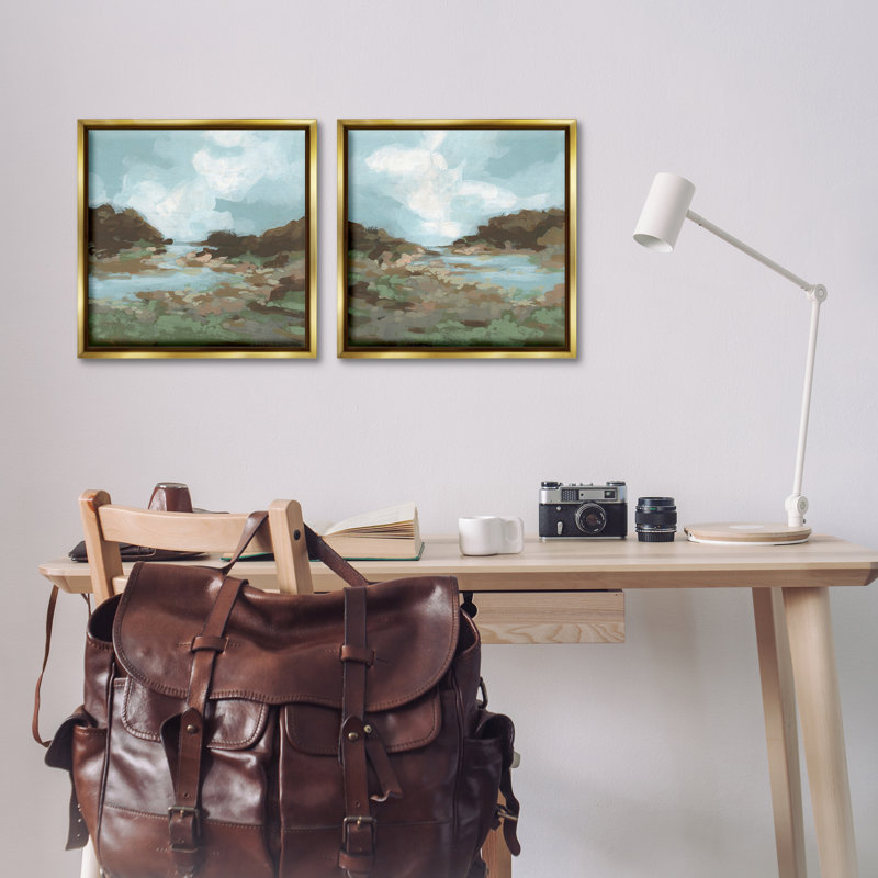  «Winding River Landscape Scene», ensemble de 2 toiles flottantes encadrées par June Erica Vess, H 18 po x l 18 po