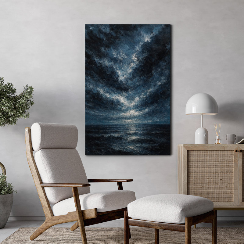 Canvas Wall Art Abstract Ocean Print for Living Room Decor, 24" H x 16" W, Wrapped Canvas, Frameless