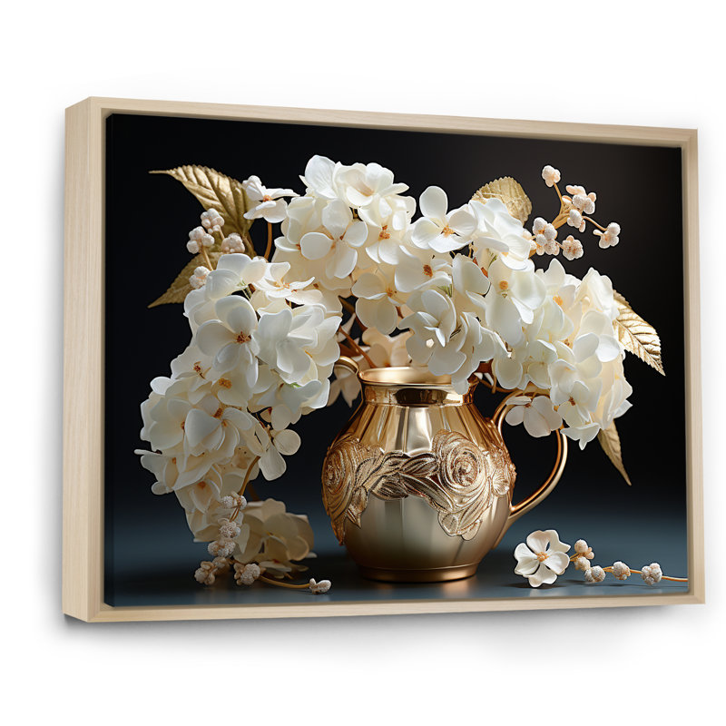 «Baroque Hydrangea» blanc et or V - Hydrangea, reproduction d'art sur toile encadrée, H 30 po x l 40 po x P 1,5 po