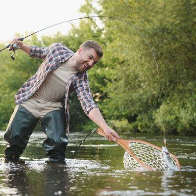 Fly Fishing Net Trout Net, Soft Mesh Fishing Net with Safety Rope Lanyard