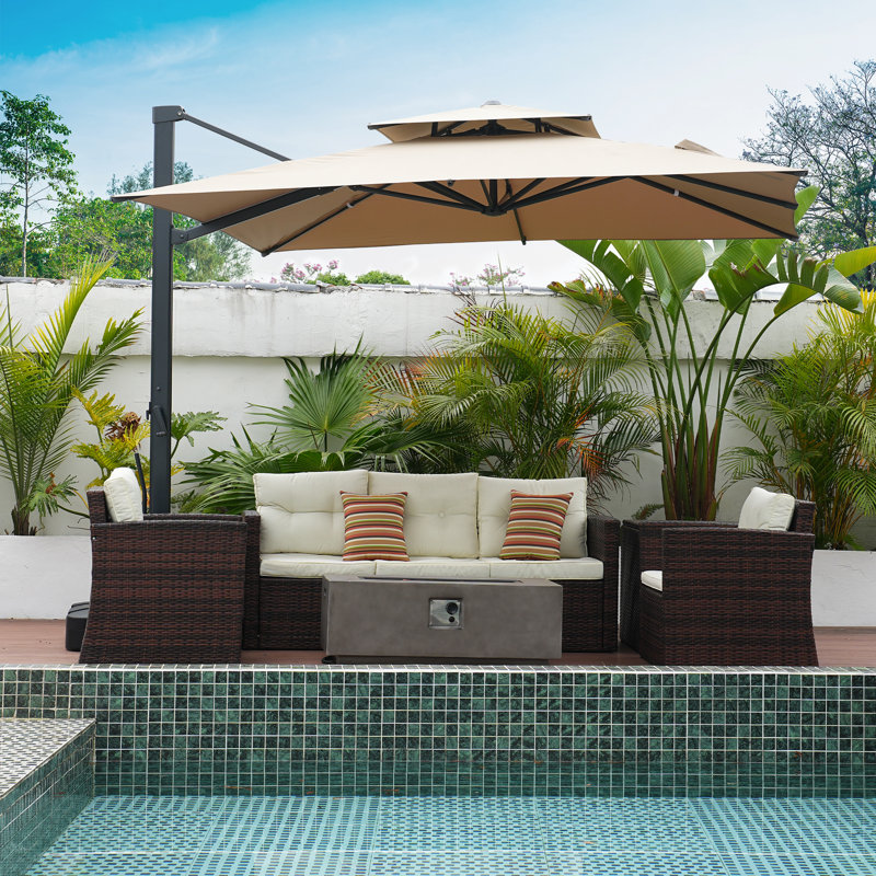 Parasol en aluminium pour porte-à-faux de patio, Taupe