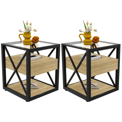 Set Of 2 Modern End Table With Drawer
