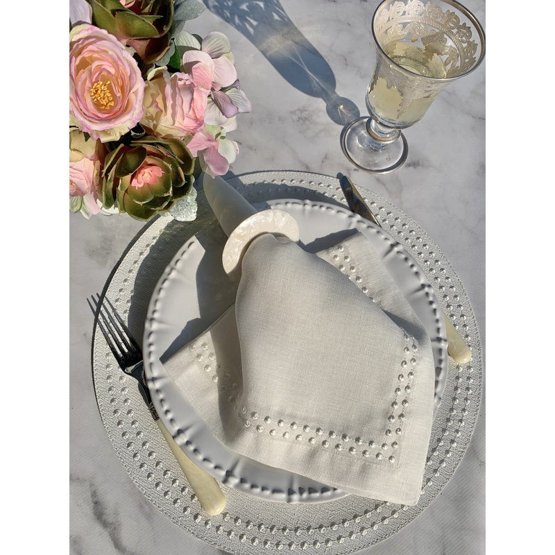 Pearls Vinyl Round Placemats, White/Bluebell