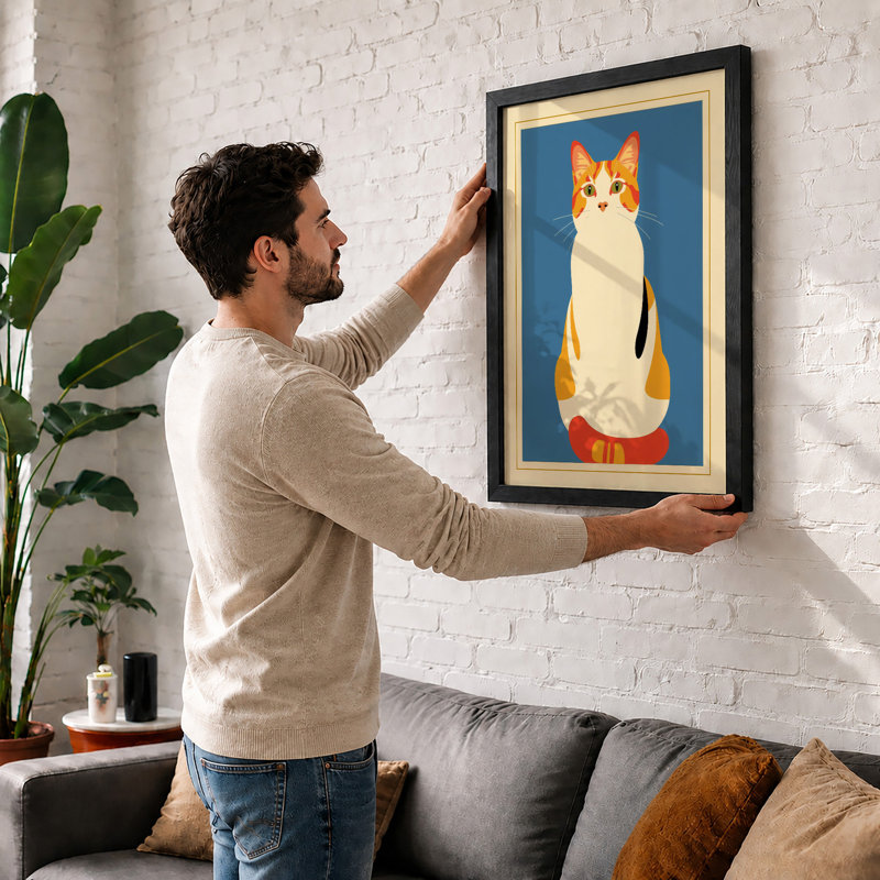 Ginger Cat Face Modern - Framed Print, A4 - 29.7 x 21.0 cm, Oak