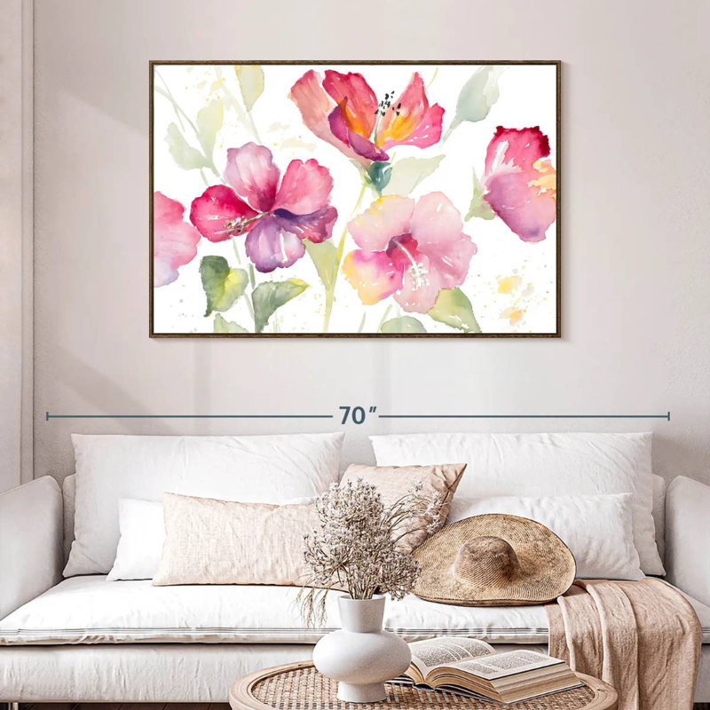Hibiscus céleste, 46 po x 31 po, Cadre flottant noyer