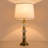 Crystal Table Lamp with Natural White Linen Shade, Vintage Rustic