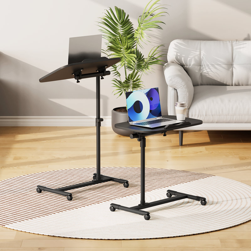 Rolling Laptop Desk, Adjustable Standing Mobile Laptop Cart With Wheels, Sit-Stand Table For Home Office, Black