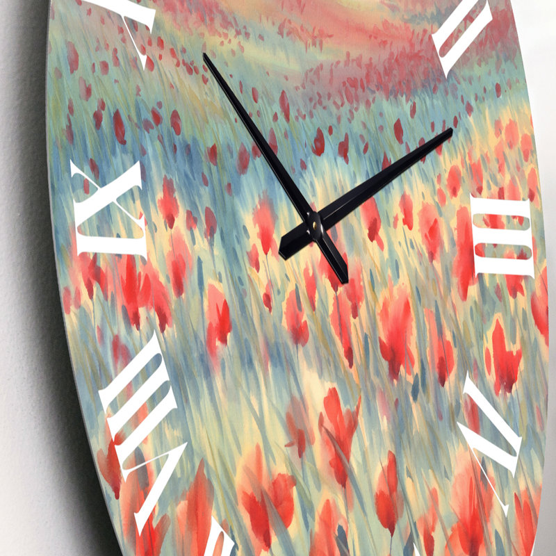 Poppy Field in Gentle Evening Glow Valley - Horloge murale maison de campagne, Petit