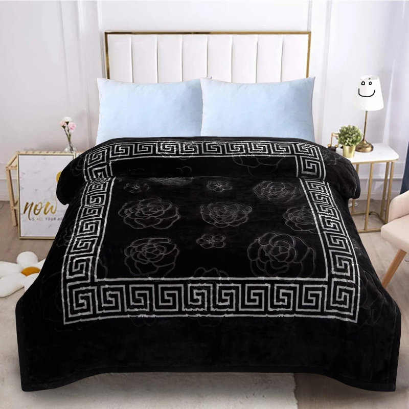 Plain Weave / Muslin Throw Blanket, Black Floral/Geometric