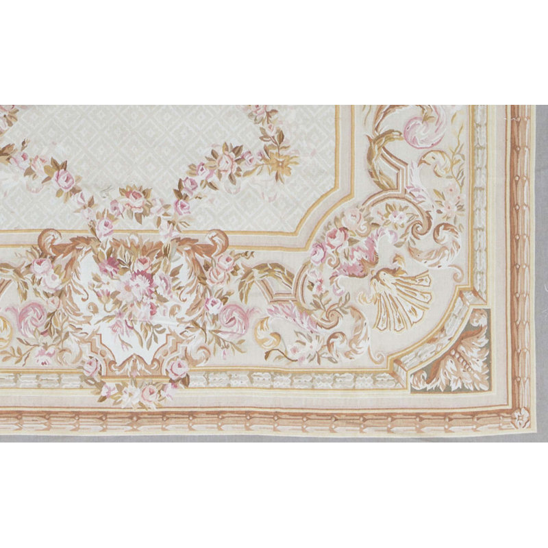 Tapis gris, brun et rose noué à la main de haute qualité