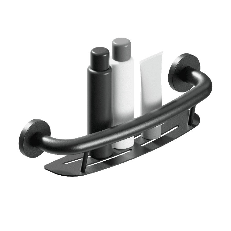 PLUS Shampoo Shelf 16" in Matte Black, Decorative Grab Bar with Shelf (500 lb. Capacity)