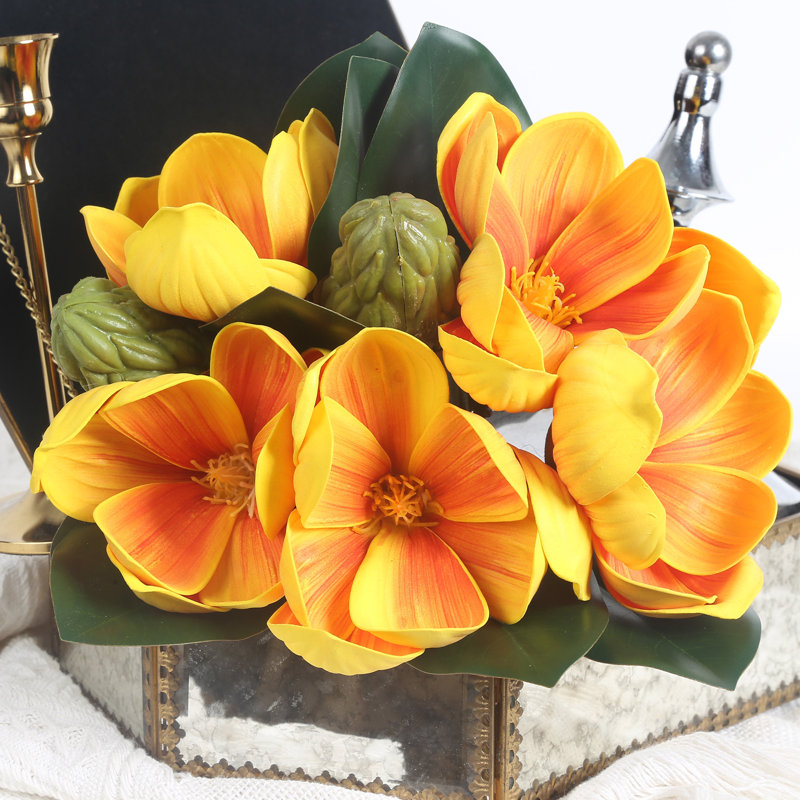 Arrangement floral artificiel Magnolia, Orange