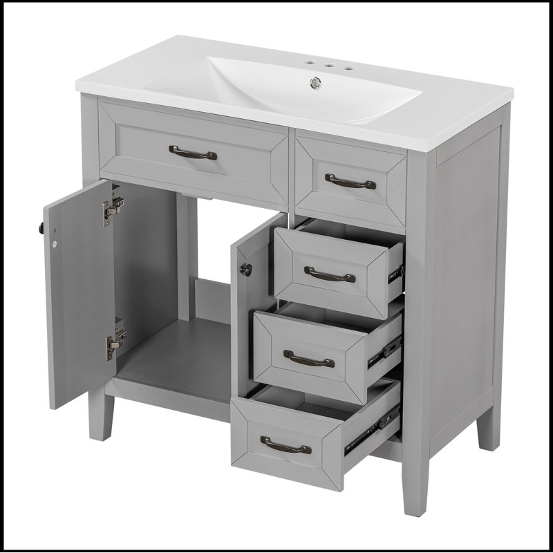 Meuble-lavabo simple avec plateau 35,98 po Savitt, Gris