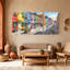Ensemble de 3 impressions sur toile, maisons de rue colorées avec fleurs et drapeaux-1616229901