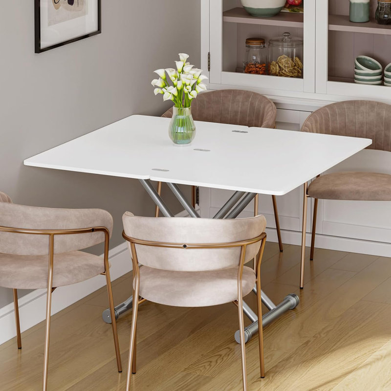 Alasca Metal Base Dining Table, White/Silver