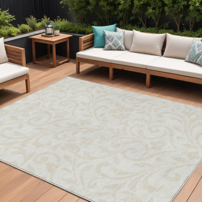 Tapis intérieur lavable floral ivoire et beige 8 pi x 10 pi