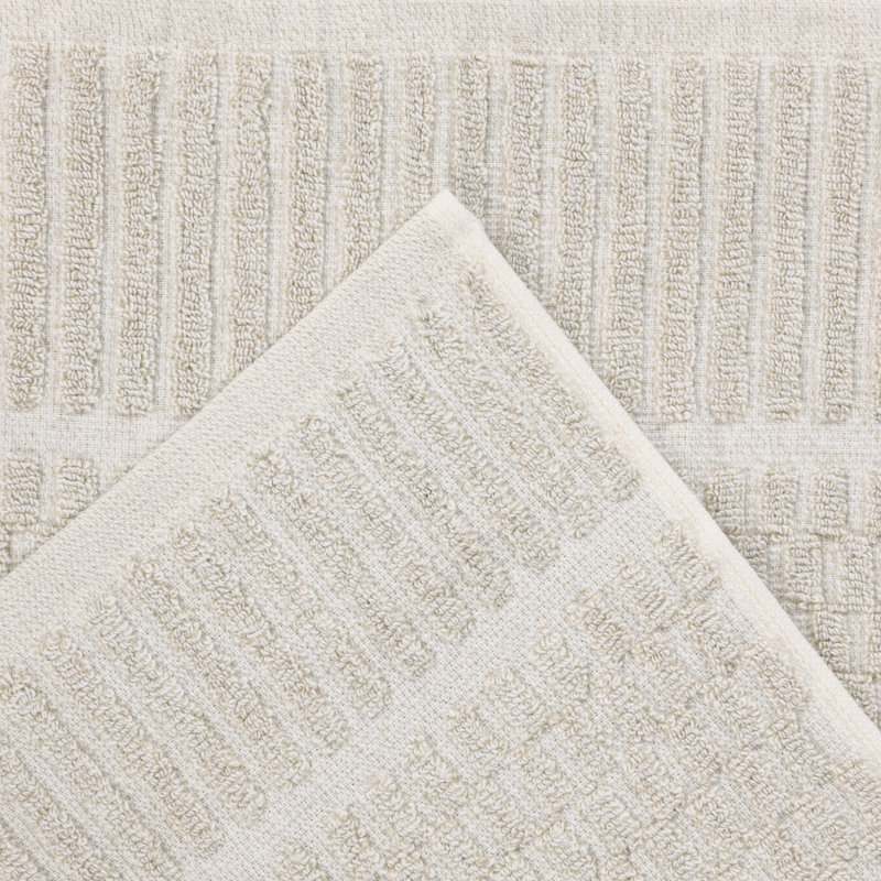 Beige Cotton Blend Textured Checkered Hand Towels, 30" x 16"