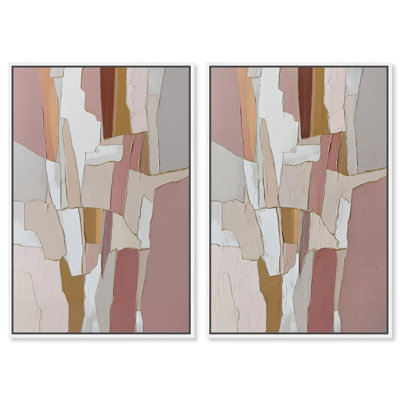 Gilded Stripes Duet Canvas Print Boho Beige Wall Art Set by Art Remedy, Black Frame, 10 x 15