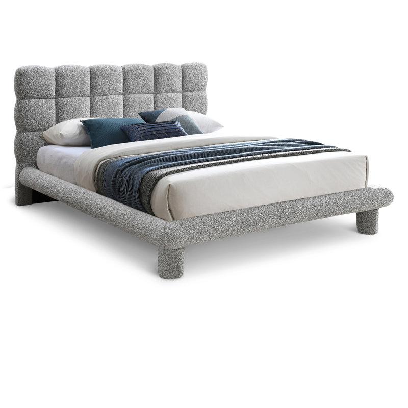 Deco Tufted Panel Bed, Grey Boucle Fabric, Full / Double