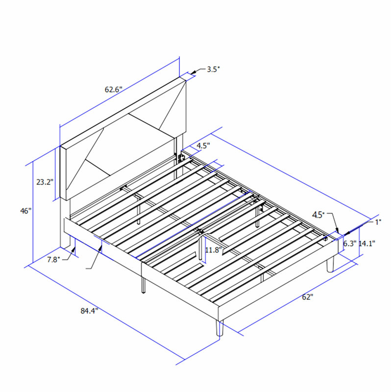 Structure de lit plateforme rembourrée avec support en lattes de bois et facile à assembler, parfaite pour le confort et le style de toute chambre à coucher.