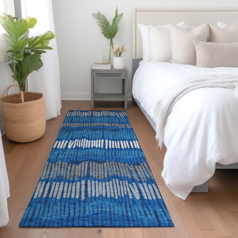 Premium Machine Washable Prisco Navy Rug, Runner 2'3" x 7'6"