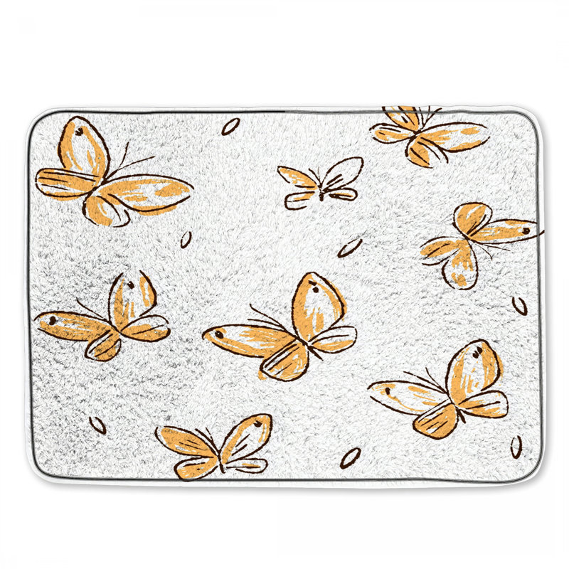 Butterfly Bath Mat Insects Bathroom Decor Bohemian Boho, 34in W x 21in L