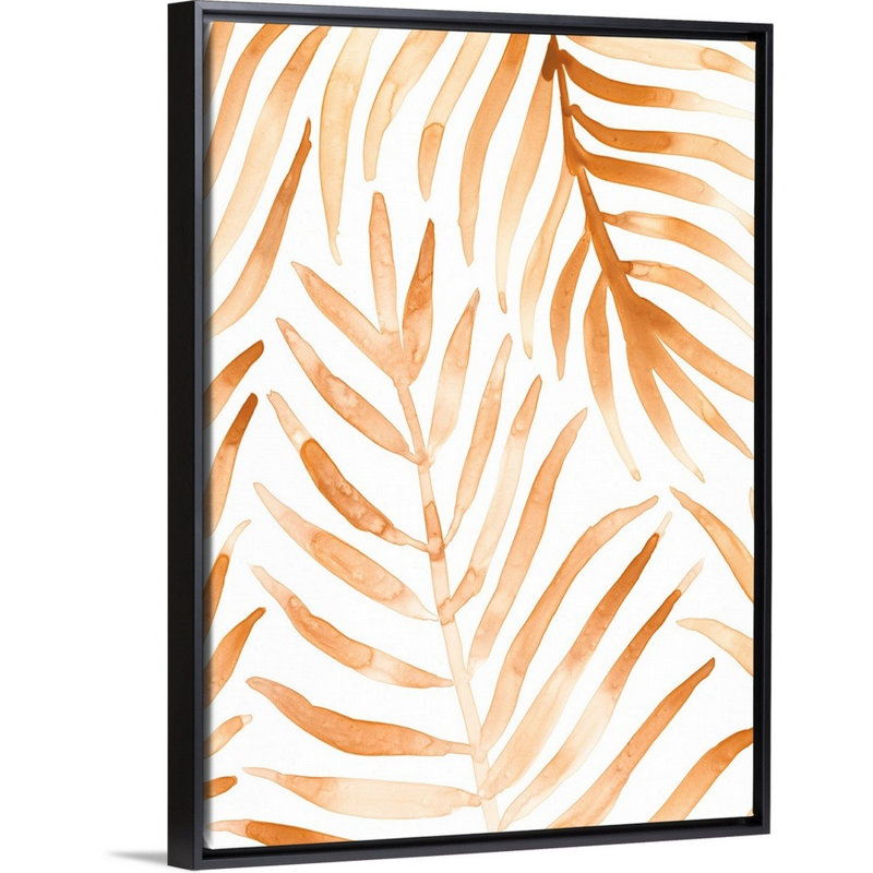 «Rattan Leaves II», art mural sur toile, H 18 po x l 14 po, Toile avec cadre noir