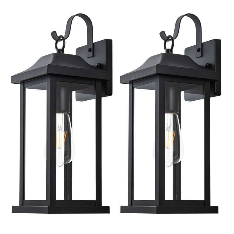 Ensemble de 2 lumières murales d'extérieur noir mat avec verre trempé transparent
