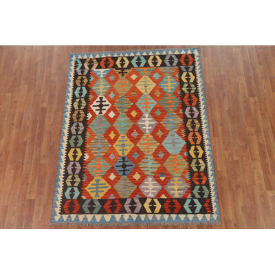 Geometric Kilim Reversible Wool Area Rug 5x6