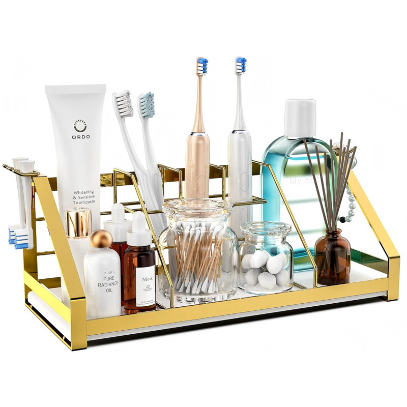 Porte-brosses à dents organisateur de comptoir de salle de bain et rangement avec support de tête de brosse à dents électrique amovible et diviseur, organisateur de salle de bain avec tapis de pierre à sécher la diatite pour meuble-lavabo, cuisine, commode
