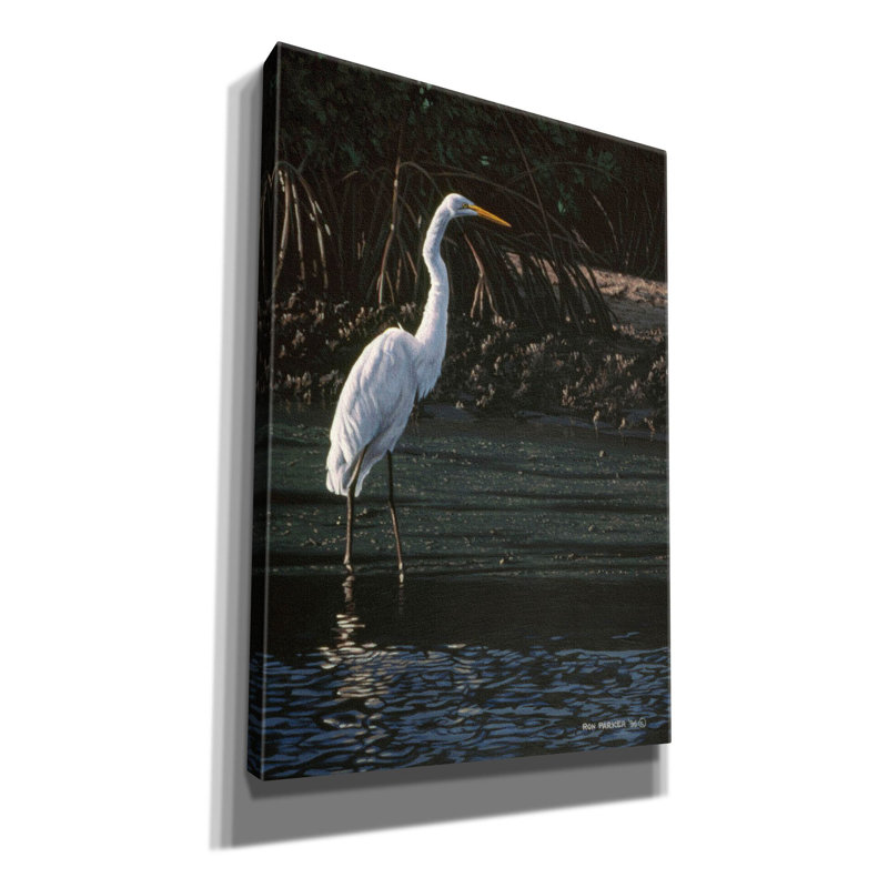 Grande aigrette sur toile par Ron Parker, H 26 po x l 18 po x P 0,75 po