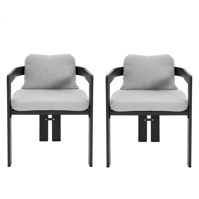 Chaise de patio d'extérieur en aluminium Pula, ensemble de 2, finition noire avec coussin gris, Gris