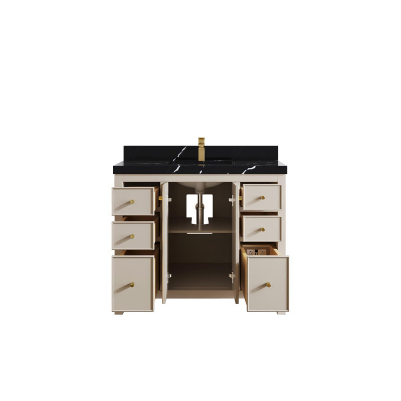 Meuble-lavabo simple 42 po avec plateau Chicago, Noir Calacatta