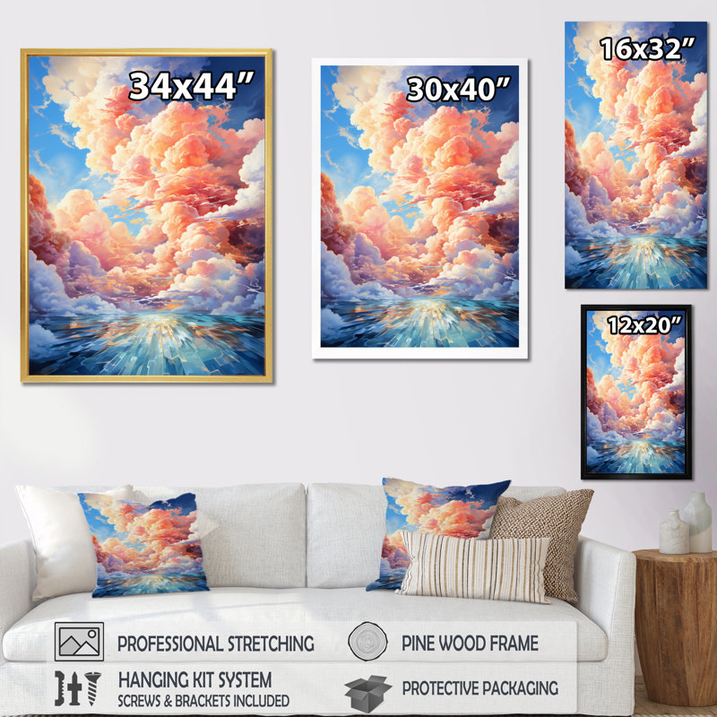 Clouds Playful Skies II - Décoration murale paysage et nature, H 20 po x l 12 po x P 1 po, Toile tendue