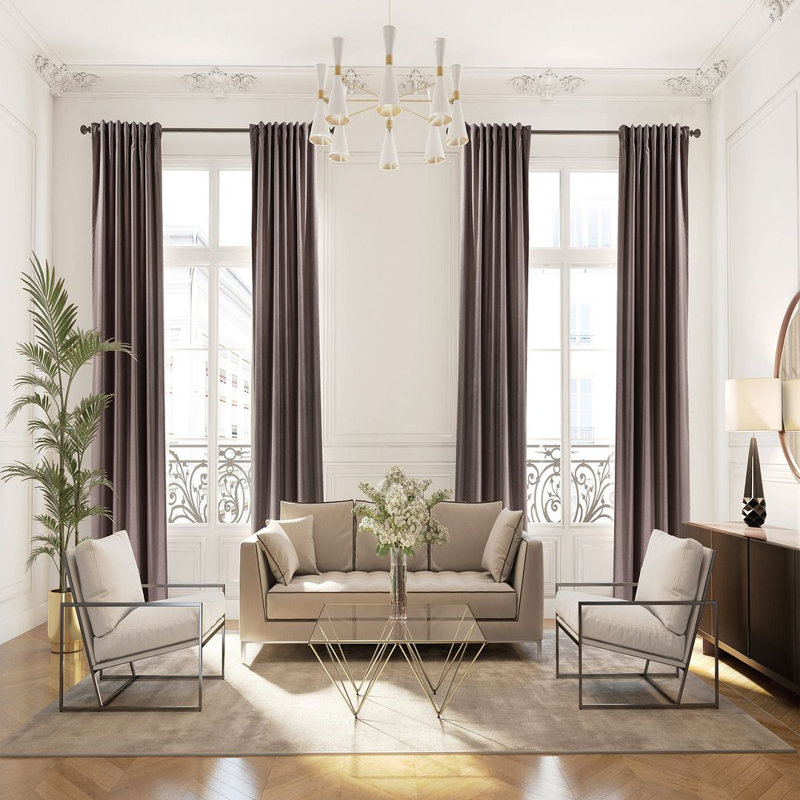 Panneau de rideau doublé occultant en velours mat très large et très long, L 100 po x L 192 po, 18 taupe rose