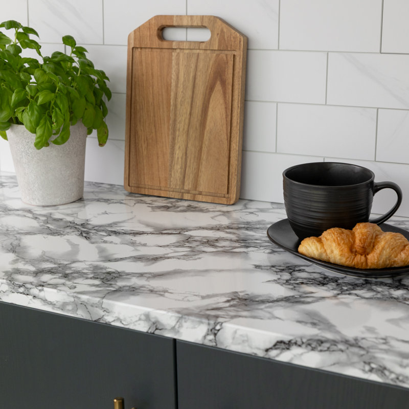 Neace 67.5cm x 2m Marble Stone Self-adhesive Vinyl Wrap for Doors and Worktops, Marble White