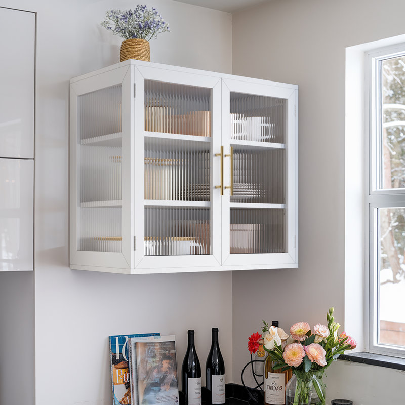Armoire de rangement murale en verre, Blanc
