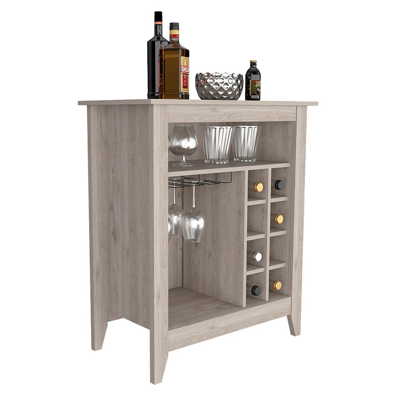 Bar - Chariot à café H 38 po, rangement pour armoires de cuisine ou de salon, avec 8 porte-bouteilles, une tablette centrale avec 1 porte-gobelets, idéal pour ranger les verres