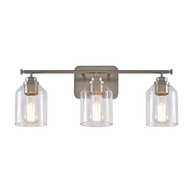 Luminaire de salle de bain moderne à intensité variable en nickel brossé à 3 lumières de 22 po avec abat-jour en verre bullé