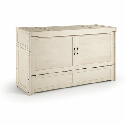 Night & Day Furniture Murphy Cube Cabinet Bed with 6" Gel Memory Foam Mattress, Queen, Provence Ivory