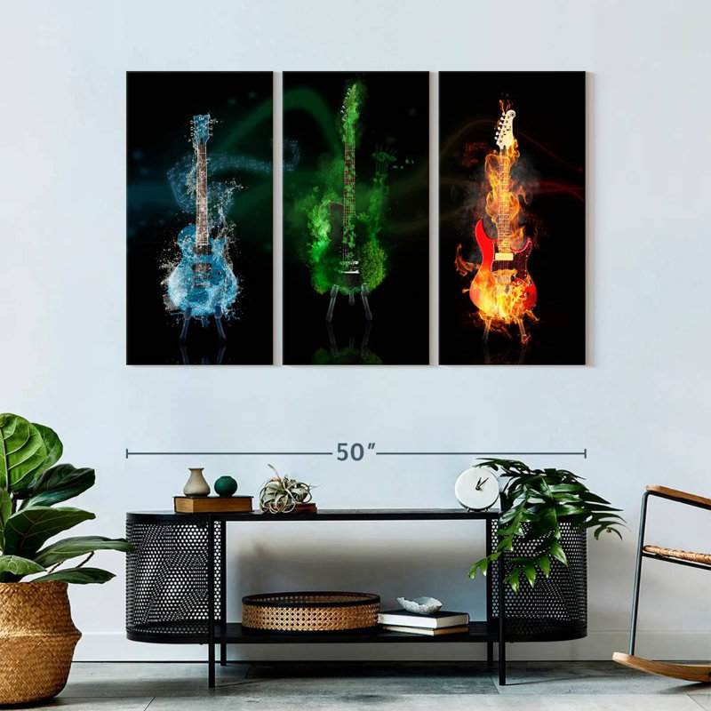 «Blazing Electric Guitars», reproduction sur toile, H 50 po x l 32 po x P 1,25 po
