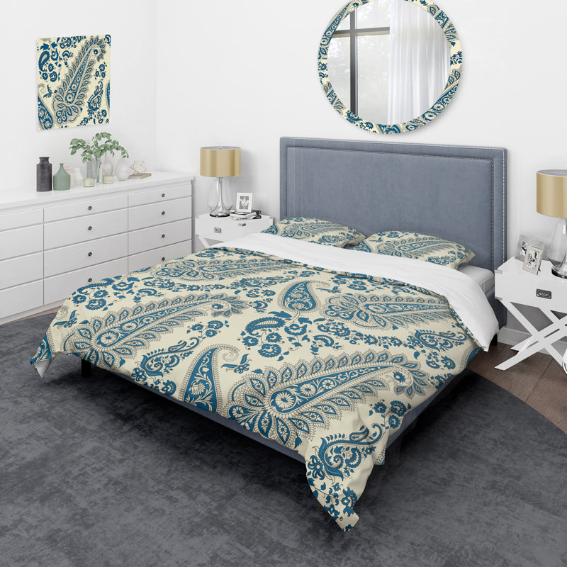 Blue Floral Paisley I - Ensemble de housse de couette abstrait - Microfibre de polyester