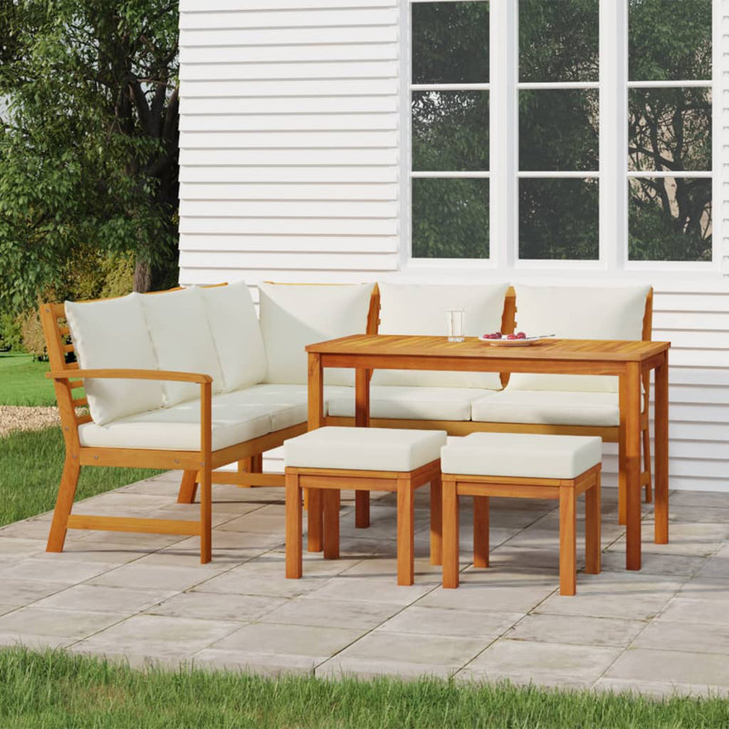 Wood Patio Dining Set with Rectangular Table, Cream