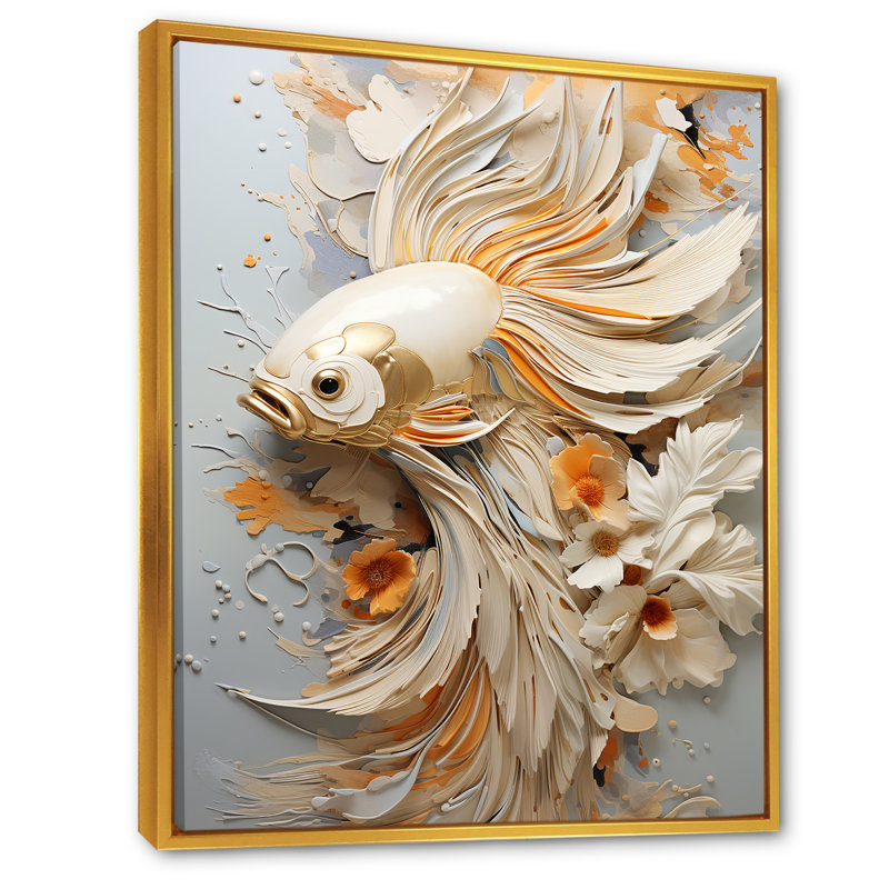 Minimalisme, animal marin sur toile, Cadre flottant doré, H 32 po x l 24 po x P 1 po