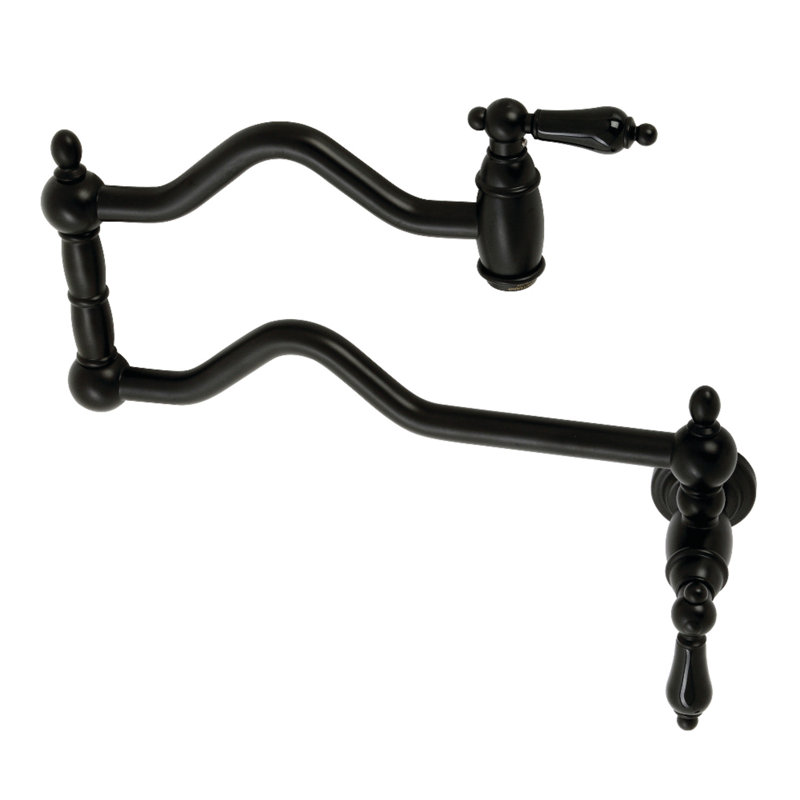 Kingston Brass Duchess Two-Handle 1-Hole Wall Mount Pot Filler Faucet, Matte Black