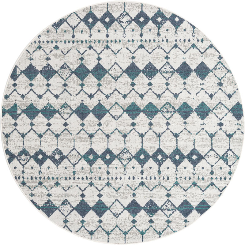 Geometric Indoor / Outdoor Rug, Round 7'