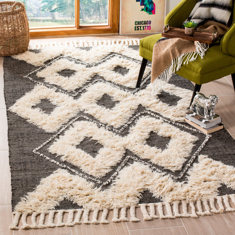 Tapis géométrique en laine / coton noué à la main Alimatou, Rectangle 9 pi x 12 pi