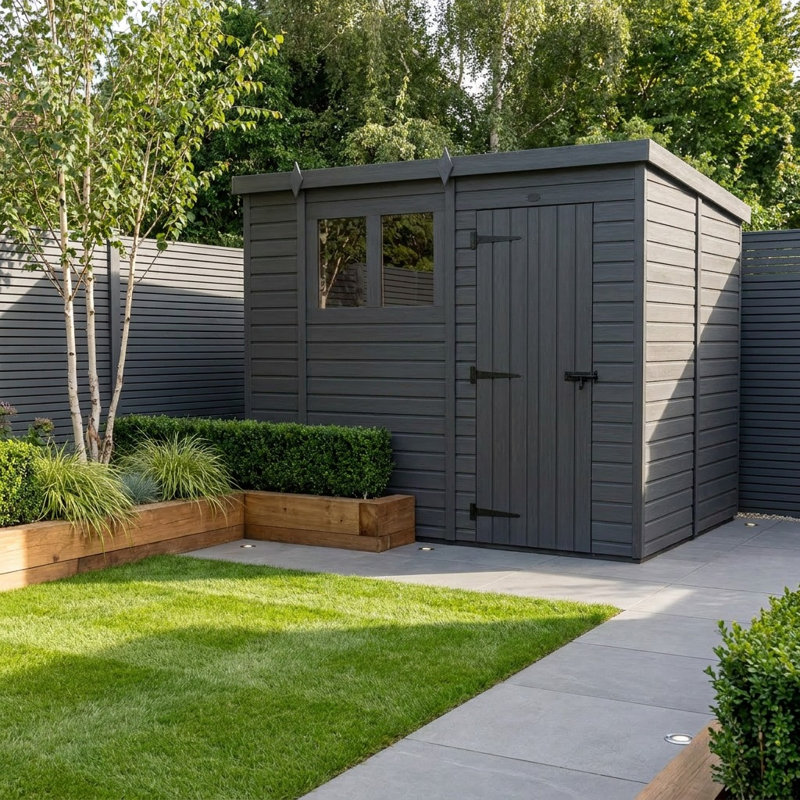 Total Sheds 10ft x 8ft Composite Pent Garden Shed - Single Door - With Windows - EPDM Rubber Roof - UK Manufactured