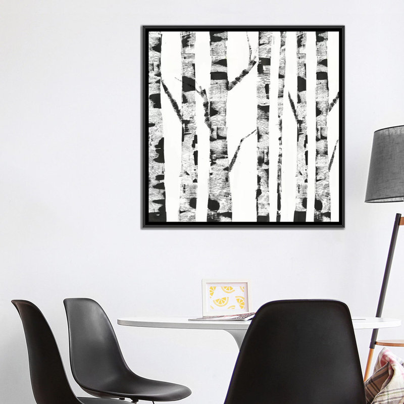 « white bouleau », impression sur toile, H 18 po x l 18 po x P 1,5 po, Toile avec cadre noir, Pas de tapis