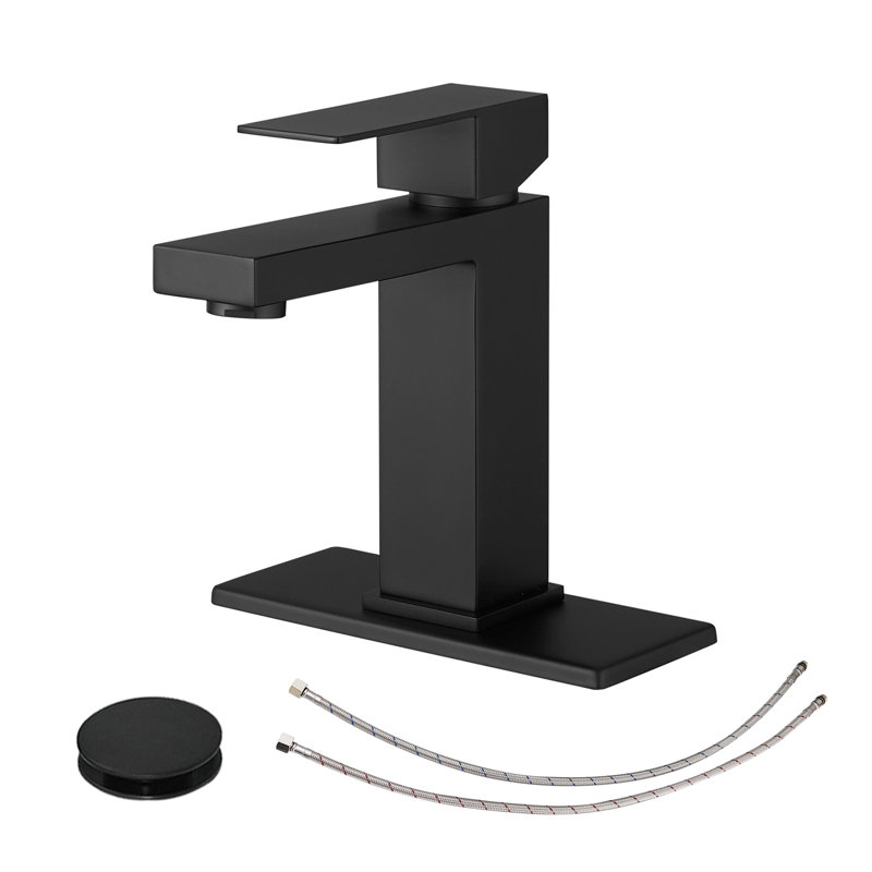 Robinet de salle de bain à poignée simple en acier inoxydable, Noir mat